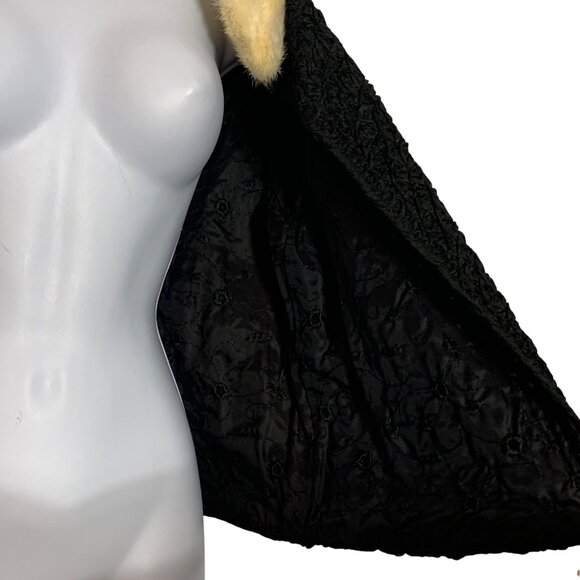 VTG Saks Fifth Avenue Black Boucle Jacket Cream Fur Collar Womens Size S/M - Picture 5 of 11